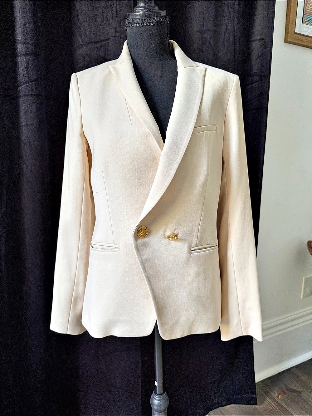 Veronica M Double-Breasted Blazer Cream Size 4 Like New